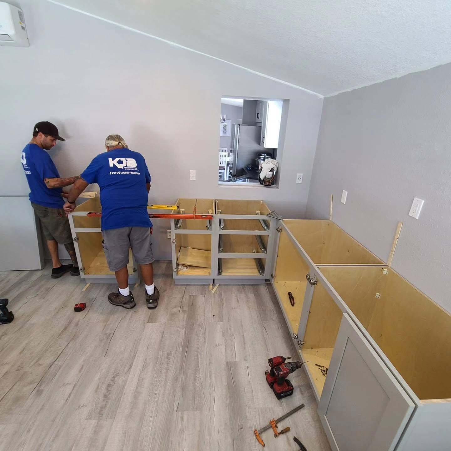 Kitchen cabinet installation in progress
